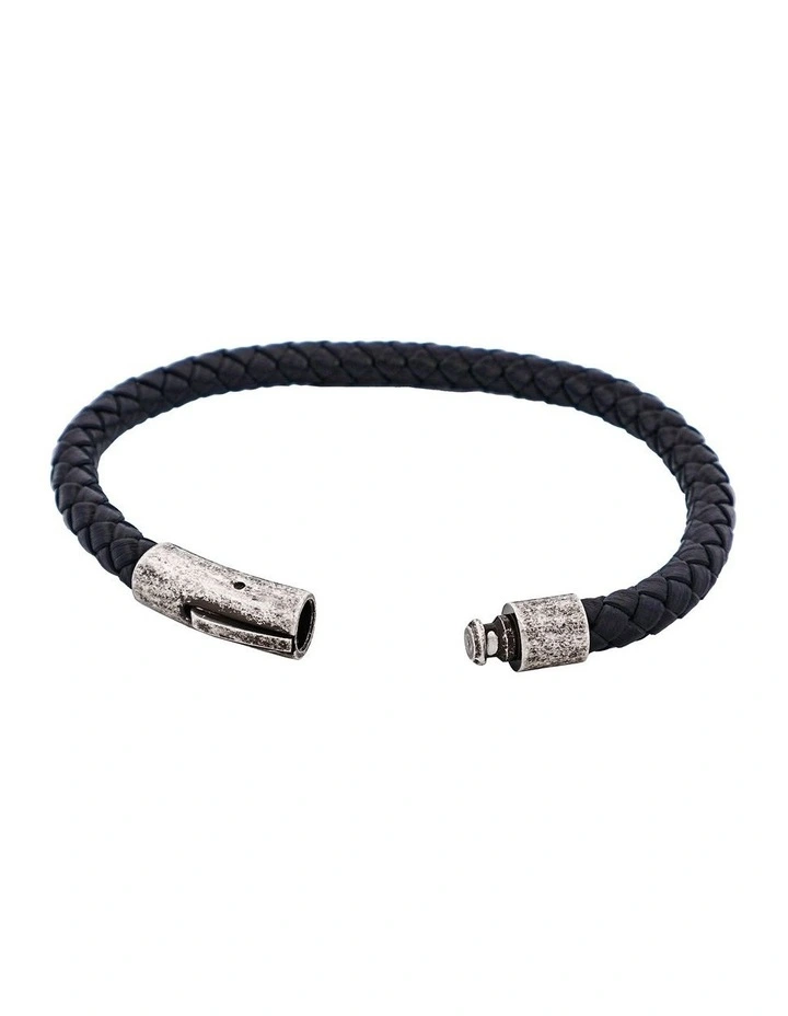 Leather Plaited Bracelet in Black image 4
