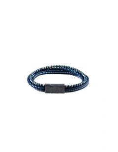 Multi-Strand Leather and Hematite Beads Bracelet in Black