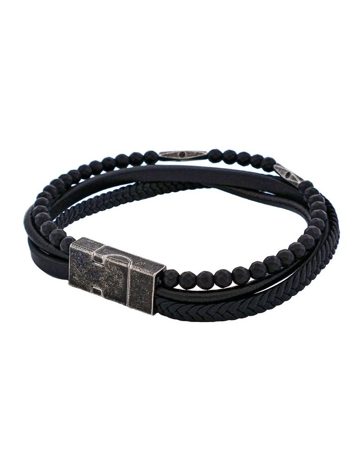 Leather & Hematite Beads Bracelet in Black image 3