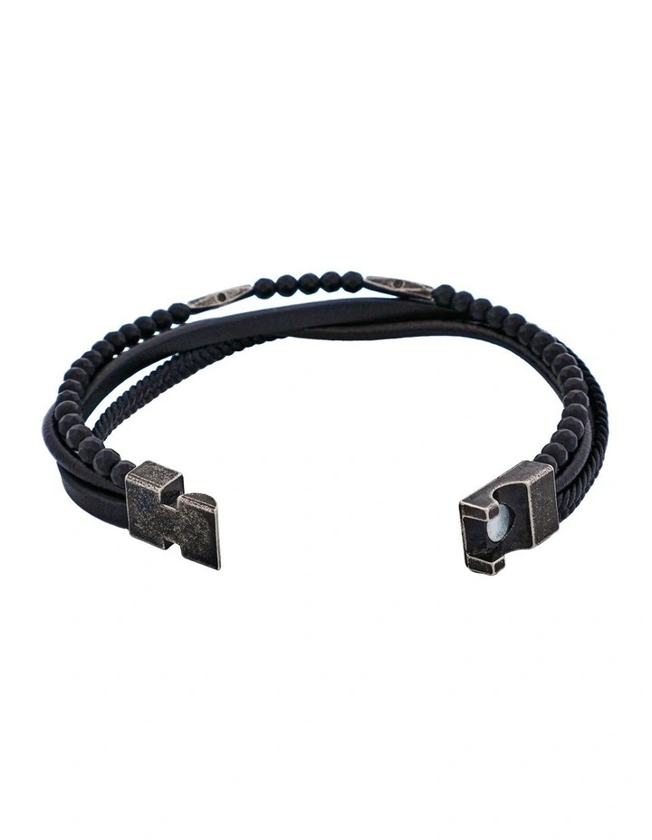 Leather & Hematite Beads Bracelet in Black image 4