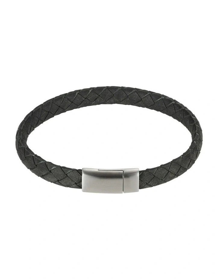 Italian Leather & Stainless Steel Bracelet in Black image 4