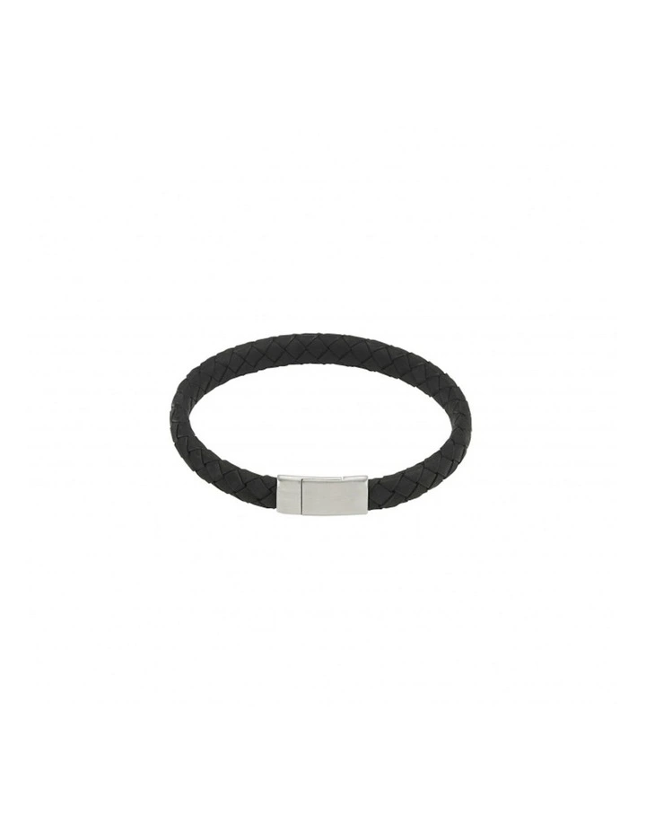 Italian Leather & Stainless Steel Bracelet in Black image 5