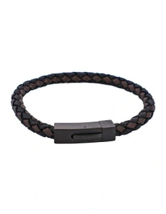 Nero & T.moro Italian Leather Stainless Steel Bracelet in Black