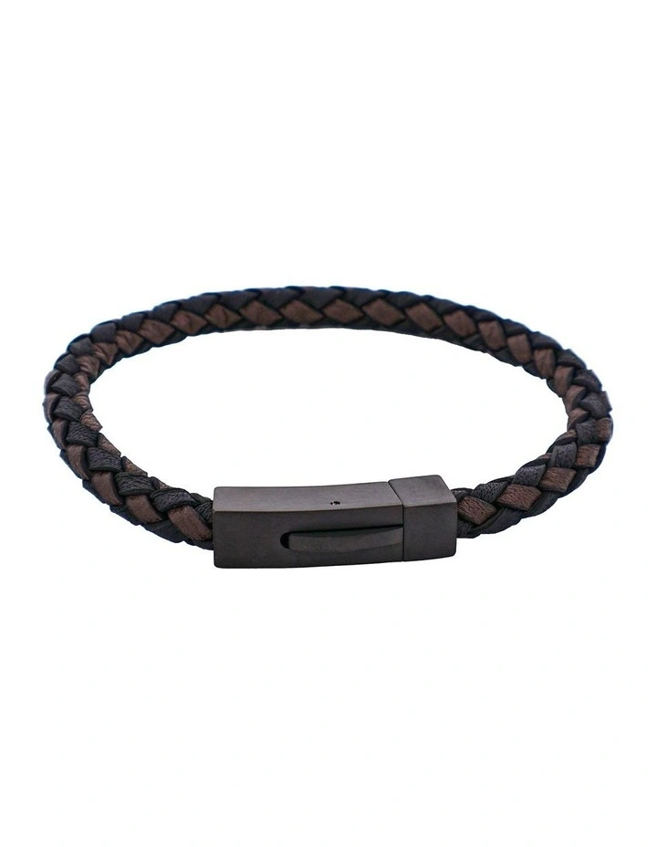 Nero & T.moro Italian Leather Stainless Steel Bracelet in Black image 1