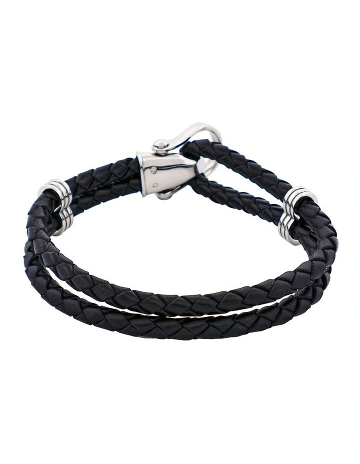Polished Stainless Steel Buckle Leather Bracelet in Black image 5