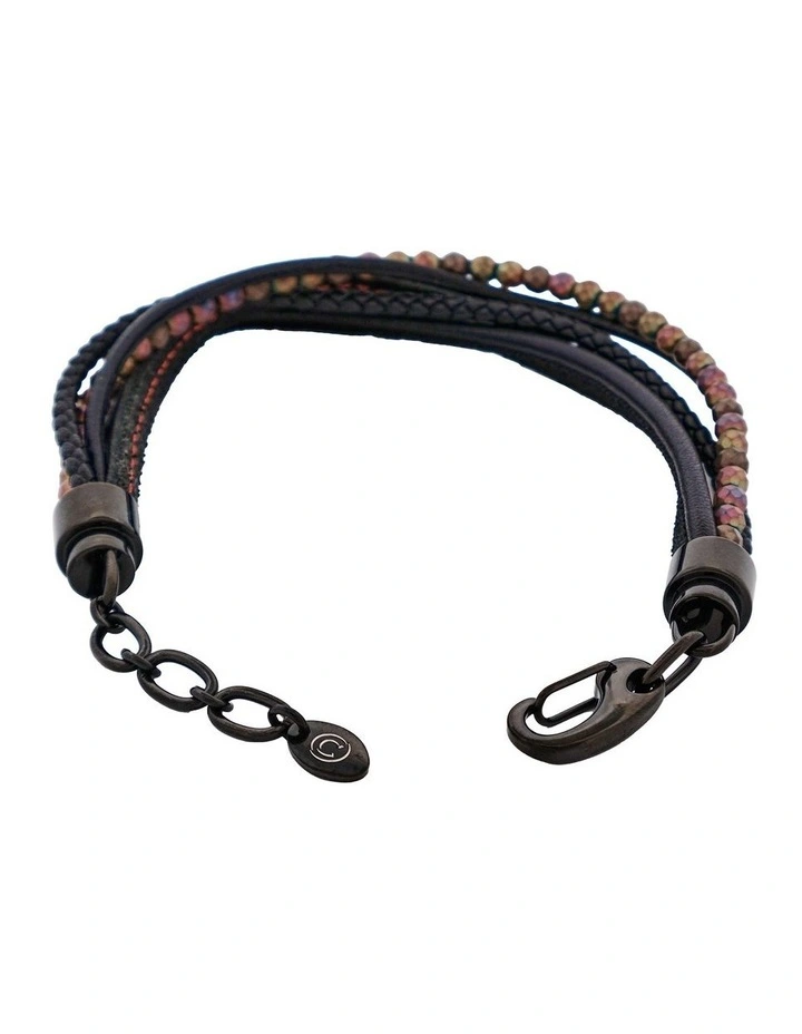 Multi-Strand Black Leather & Hematite Beads Bracelet with Ion Plated in Black image 4