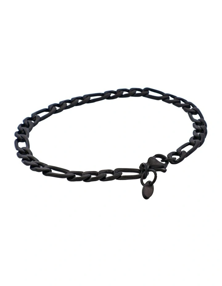 Ion Plated Brushed Stainless Steel Figaro Chain Bracelet in Black image 2