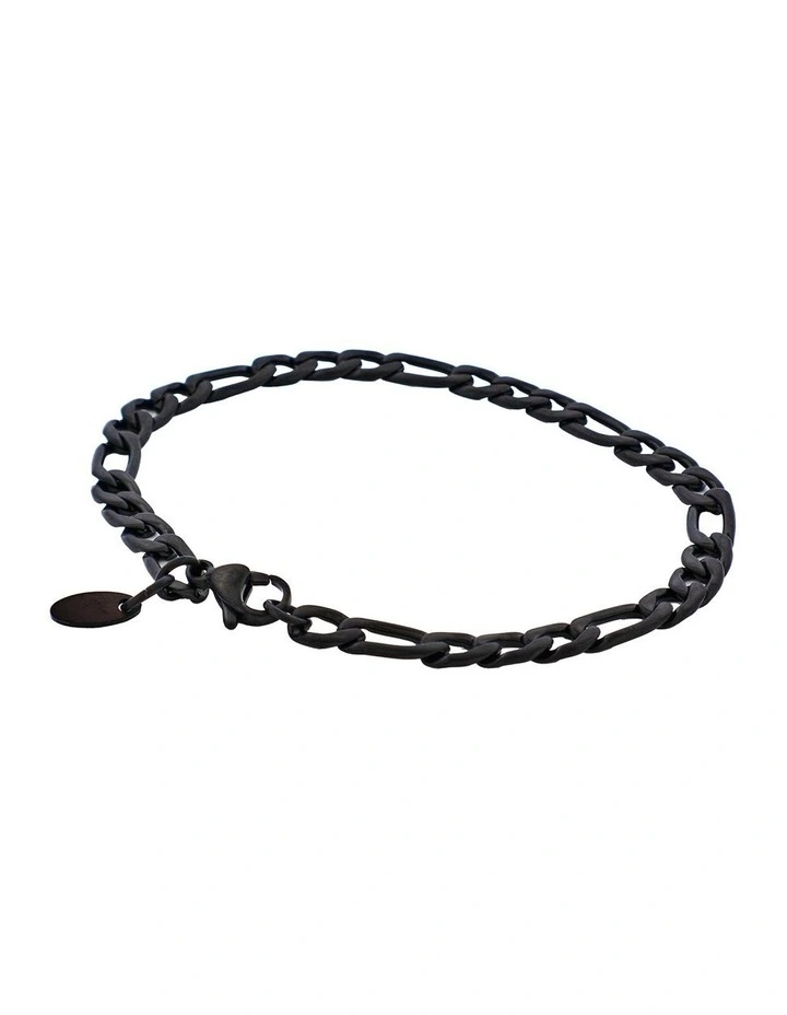 Ion Plated Brushed Stainless Steel Figaro Chain Bracelet in Black image 3