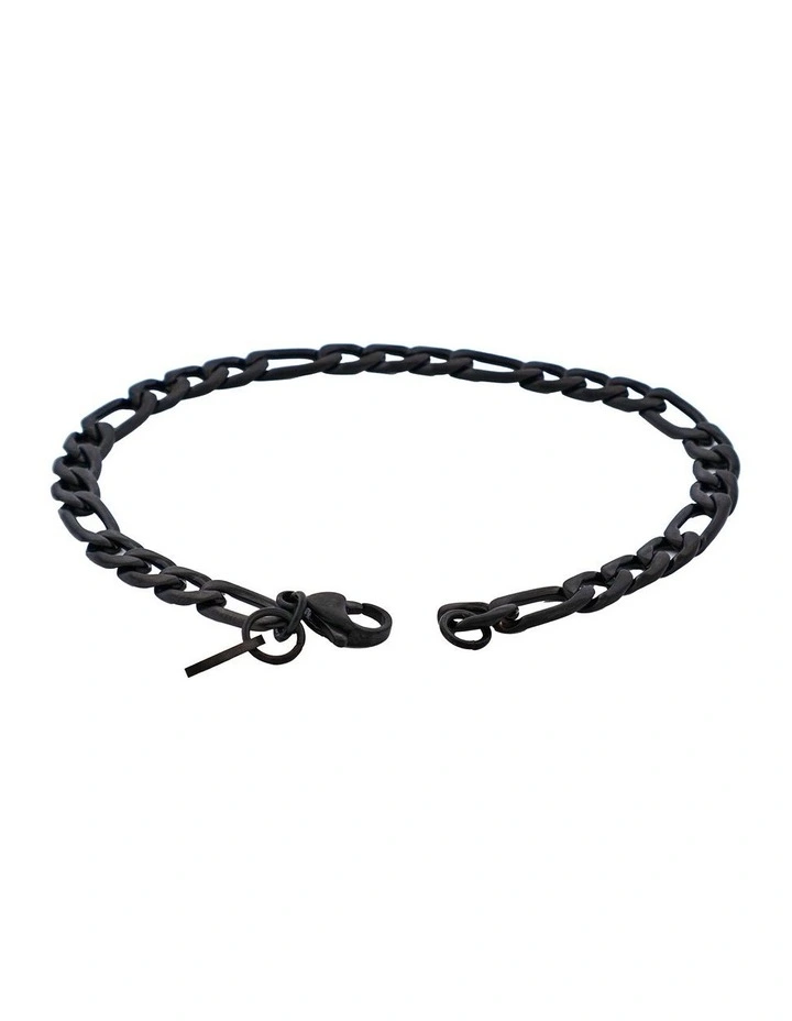 Ion Plated Brushed Stainless Steel Figaro Chain Bracelet in Black image 4