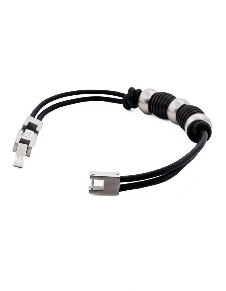 Stainless Steel &Ion Plated Beaded & Leather Bracelet in Balck image 4
