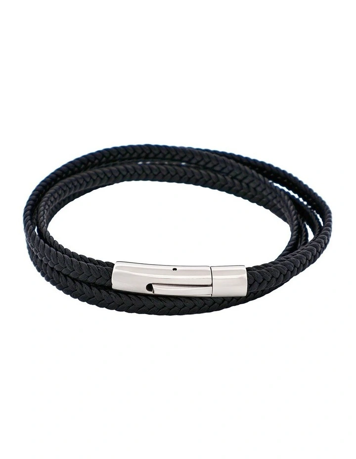 Stainless Steel Leather Double Strand Bracelet in Black image 1
