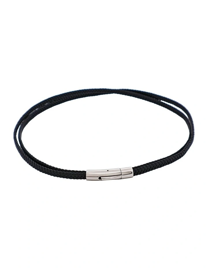 Stainless Steel Leather Double Strand Bracelet in Black image 3