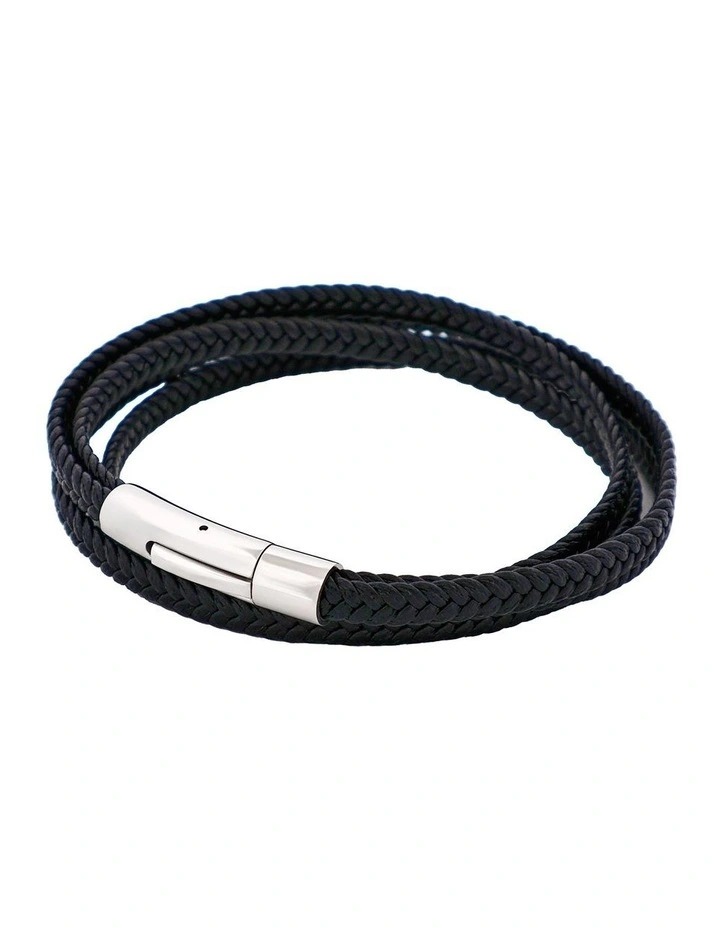 Stainless Steel Leather Double Strand Bracelet in Black image 4