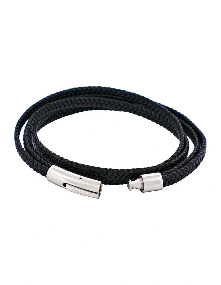 Stainless Steel Leather Double Strand Bracelet in Black image 5