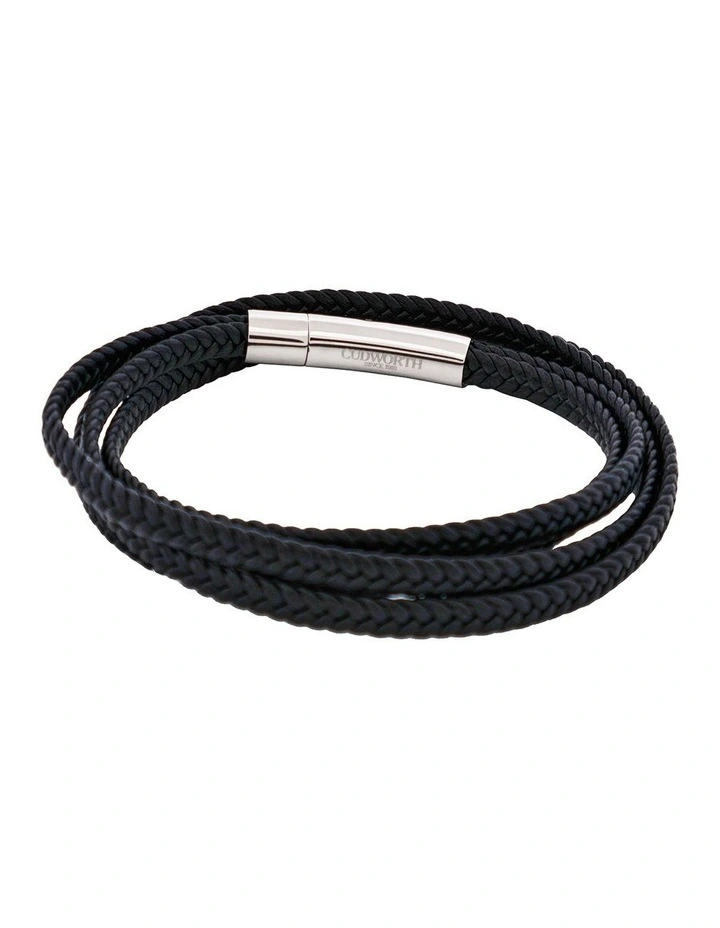 Stainless Steel Leather Double Strand Bracelet in Black image 6