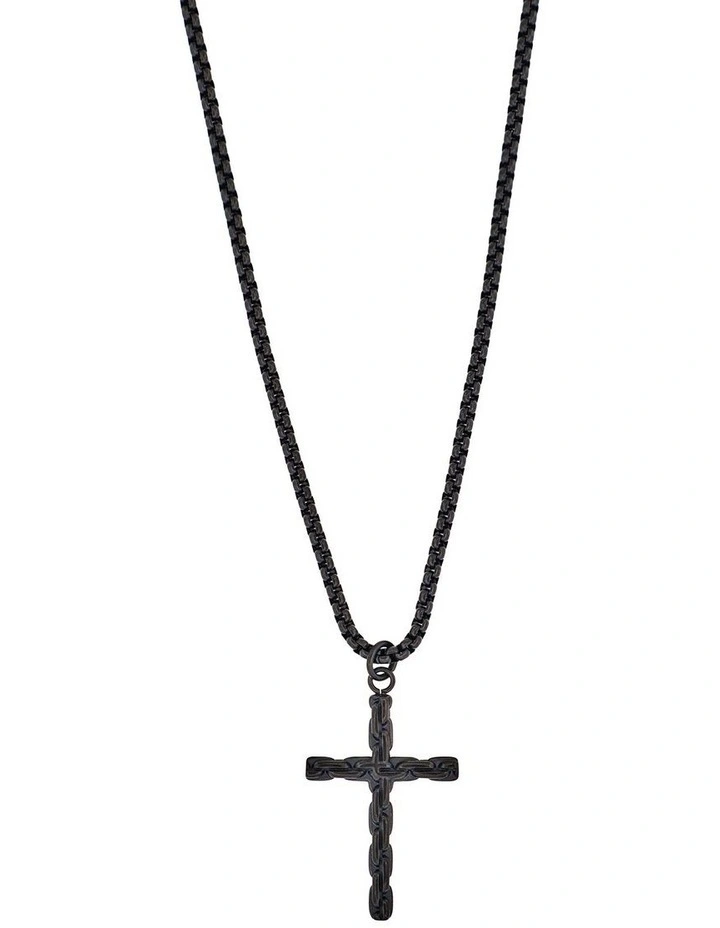 Ion Plated Stainless Steel Cross & Chain in Black image 1