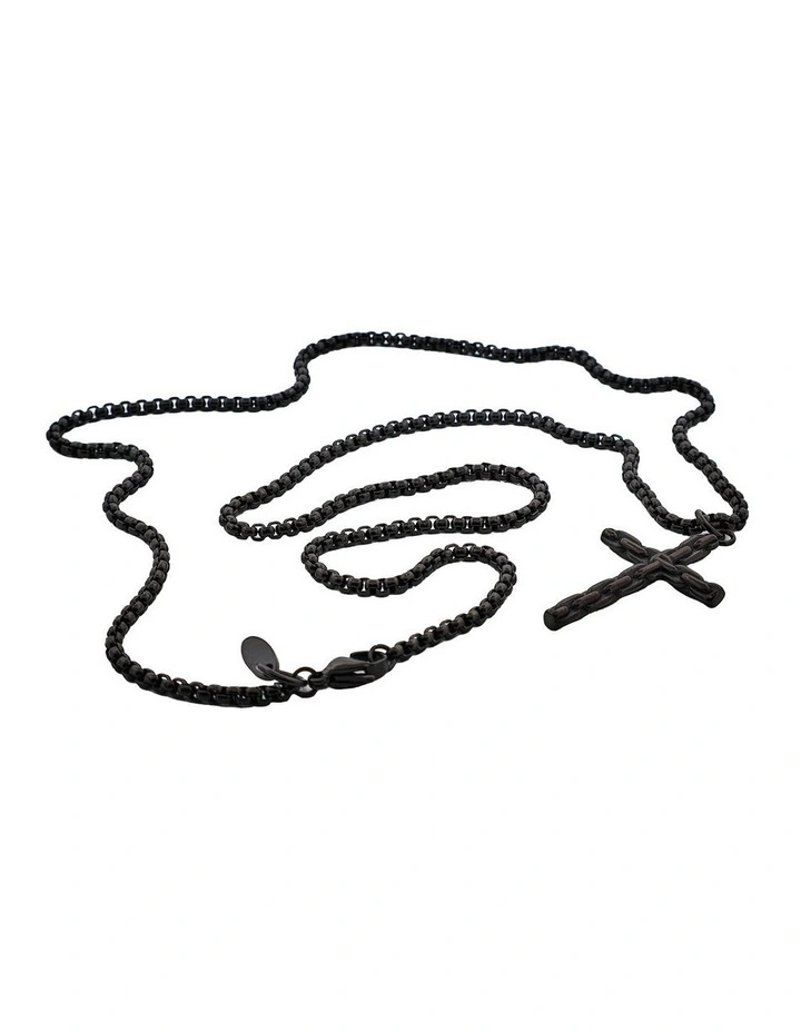 Ion Plated Stainless Steel Cross & Chain in Black image 2