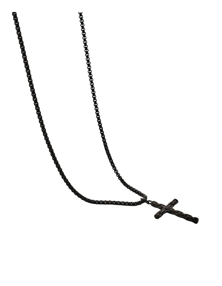 Ion Plated Stainless Steel Cross & Chain in Black image 3