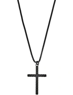 Ion Plated Stainless Steel Cross & Chain in Black