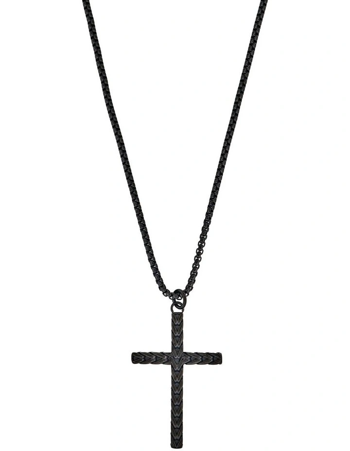 Ion Plated Stainless Steel Cross & Chain in Black image 1