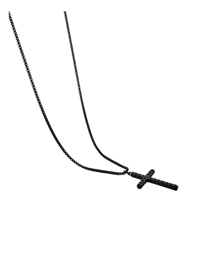 Ion Plated Stainless Steel Cross & Chain in Black image 2