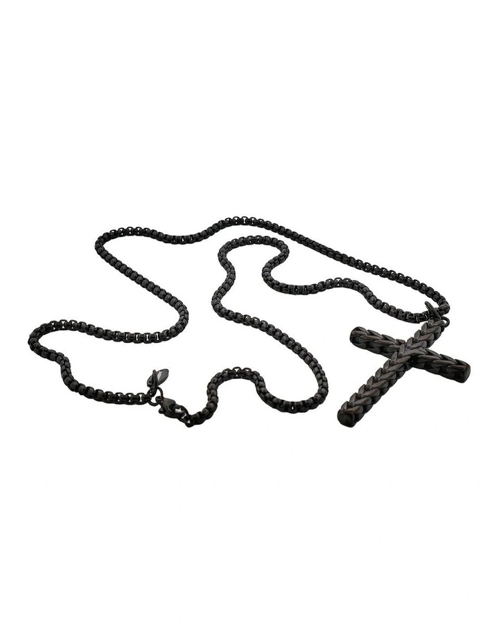 Ion Plated Stainless Steel Cross & Chain in Black image 3
