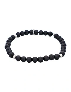 Agate & Stainless Steel Beaded Bracelet in Black