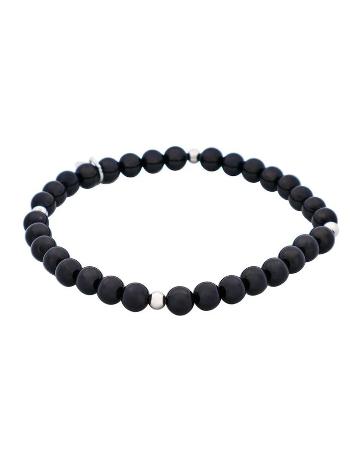 Agate & Stainless Steel Beaded Bracelet in Black image 2