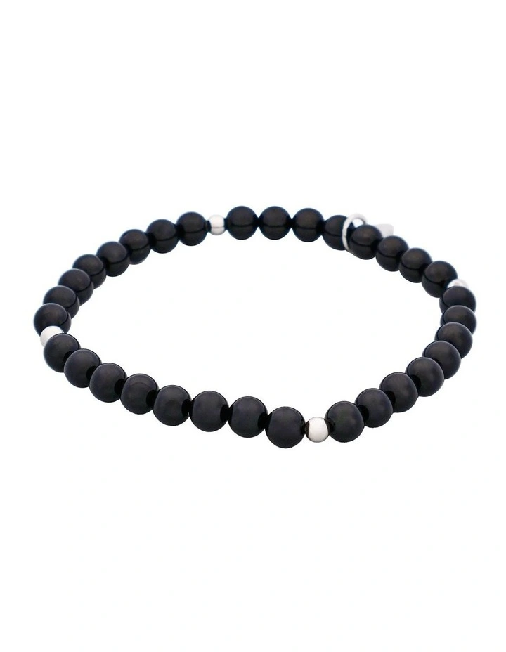 Agate & Stainless Steel Beaded Bracelet in Black image 3