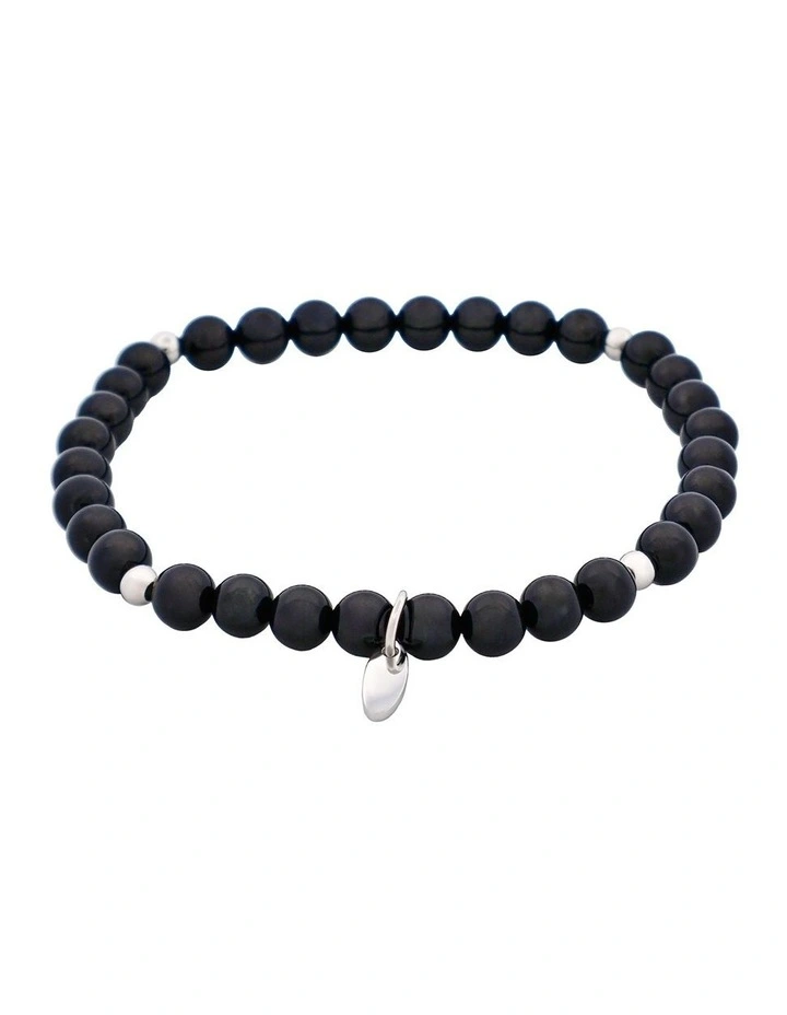 Agate & Stainless Steel Beaded Bracelet in Black image 4