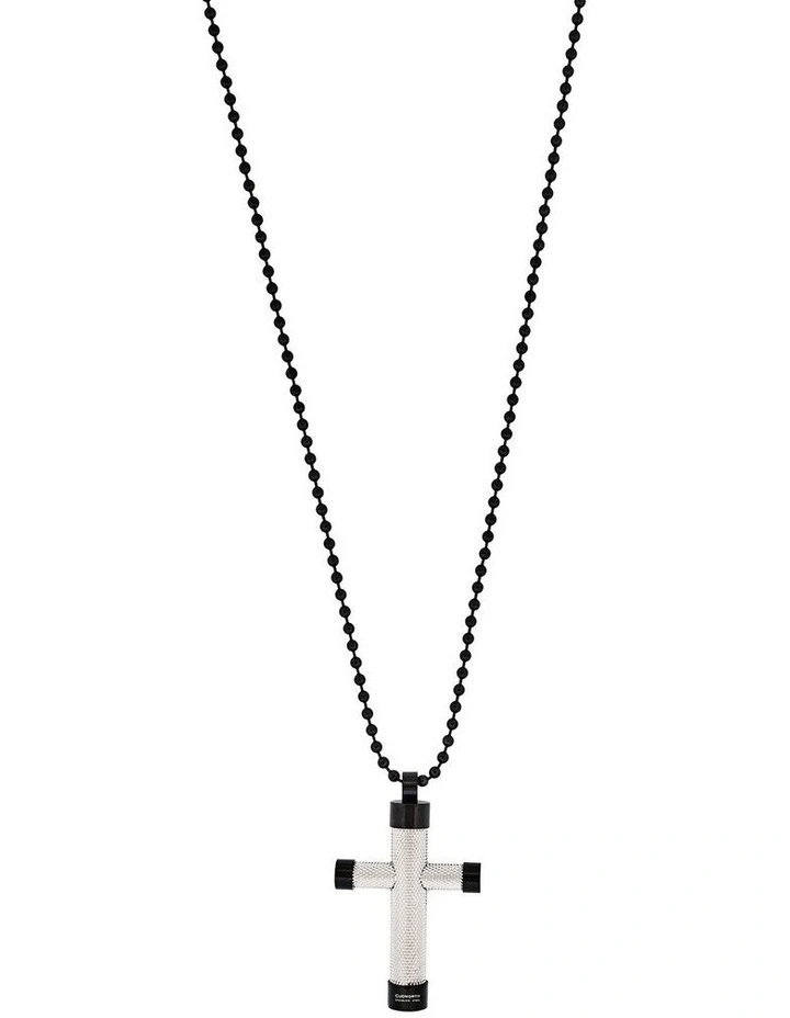 Ion Plated Polished Textured Stainless Steel Cross Pendan 55cm Ball Chain in Black image 2