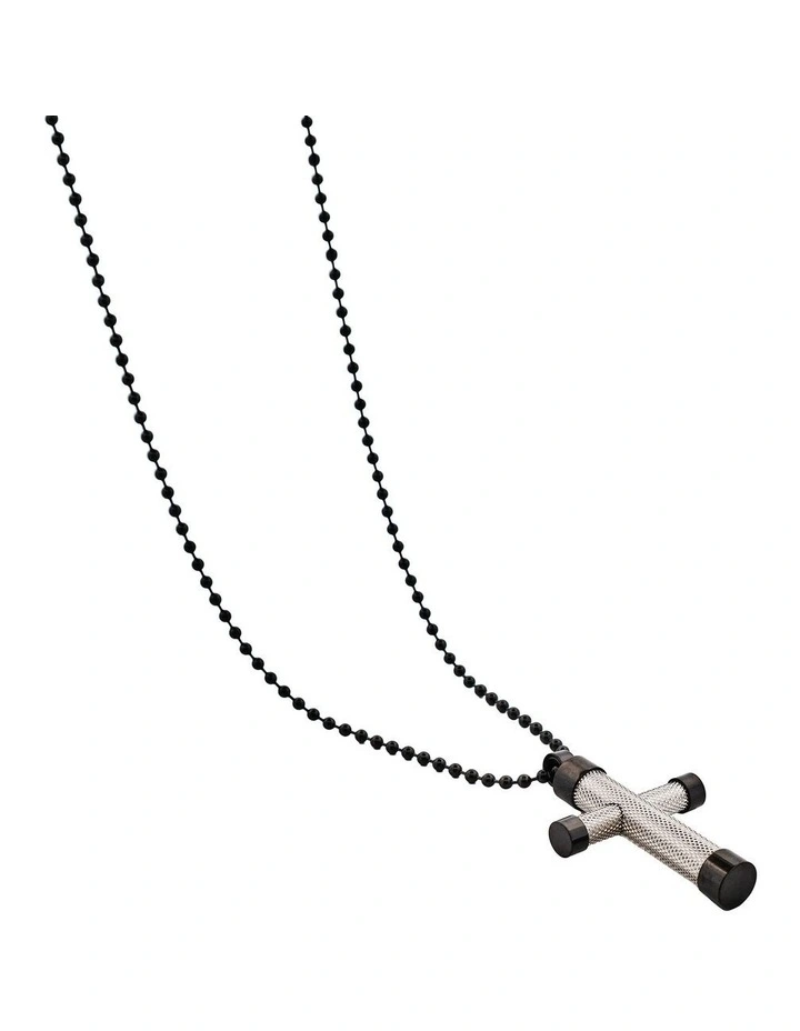 Ion Plated Polished Textured Stainless Steel Cross Pendan 55cm Ball Chain in Black image 4