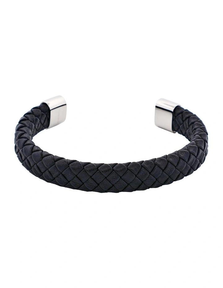 Stainless Steel Leather Cuff in Black image 1