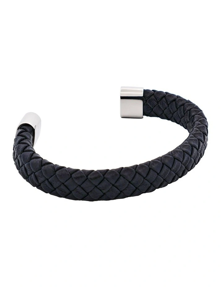 Stainless Steel Leather Cuff in Black image 2