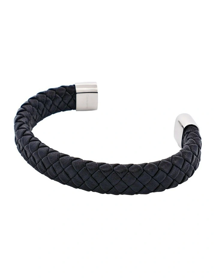 Stainless Steel Leather Cuff in Black image 3
