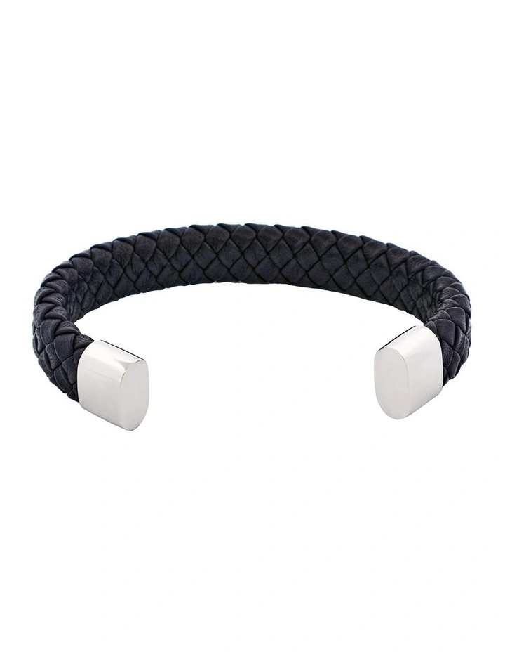 Stainless Steel Leather Cuff in Black image 4