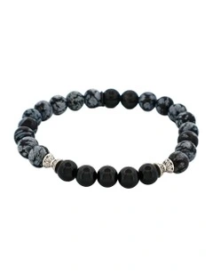Agate Bead Bracelet With Stainless Steel Discs 6mm in Black & Blue
