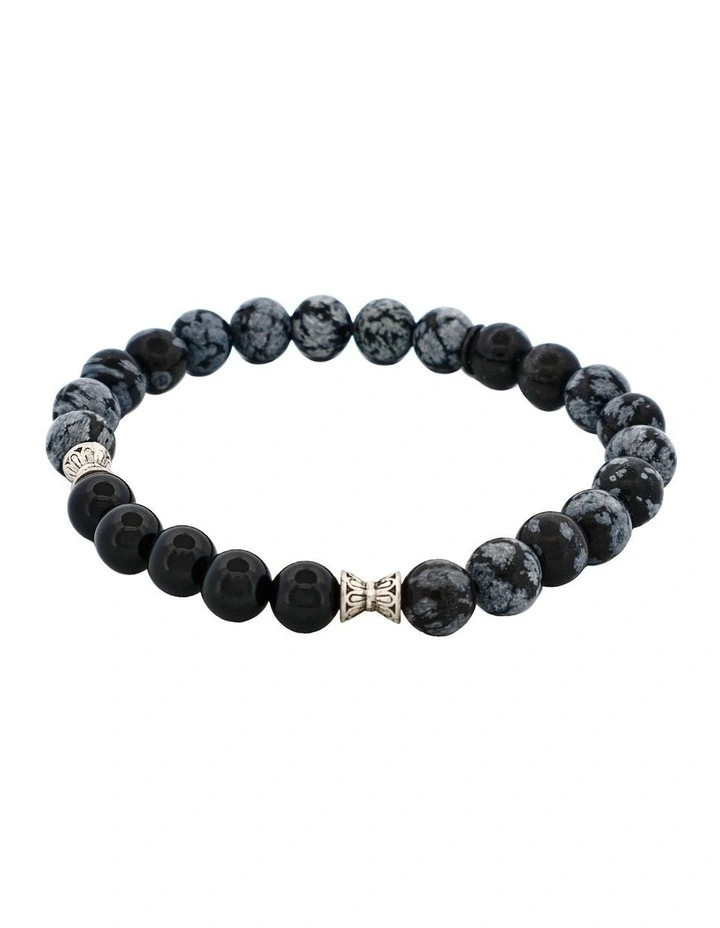 Agate Bead Bracelet With Stainless Steel Discs 6mm in Black & Blue image 3