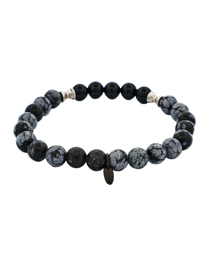 Agate Bead Bracelet With Stainless Steel Discs 6mm in Black & Blue image 4