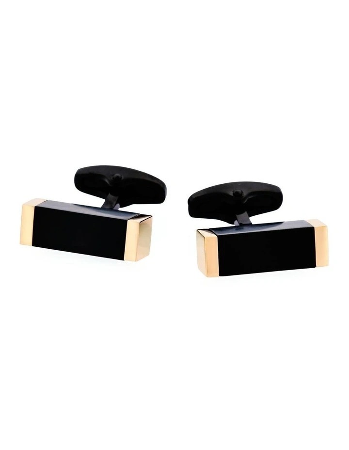 Ion Plated Gold Steel Cufflinks in Black image 2