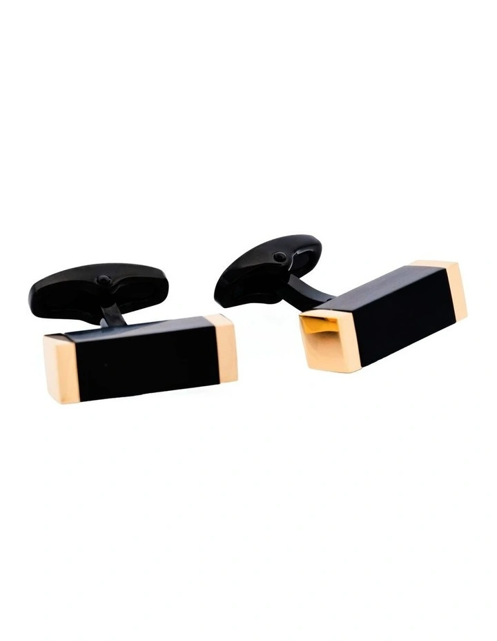 Ion Plated Gold Steel Cufflinks in Black image 3