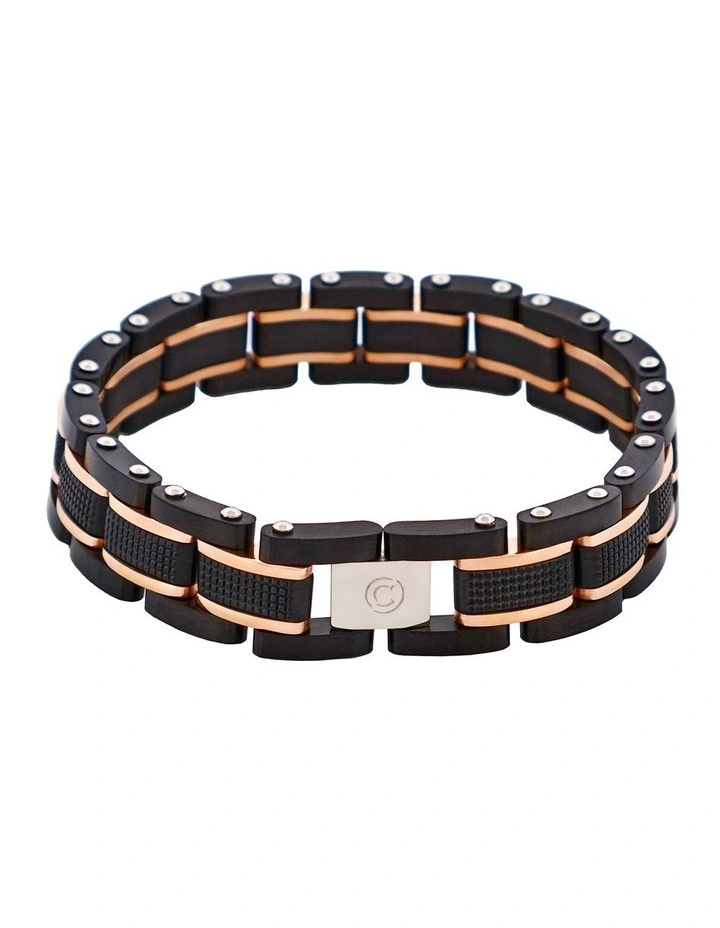 Stainless Steel & Ion Plated Link Bracelet in Black image 1