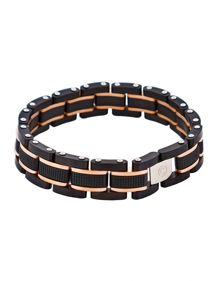 Stainless Steel & Ion Plated Link Bracelet in Black image 2