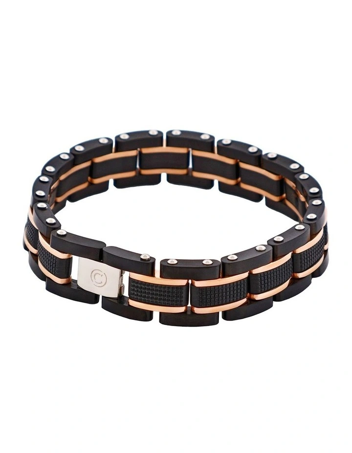 Stainless Steel & Ion Plated Link Bracelet in Black image 3