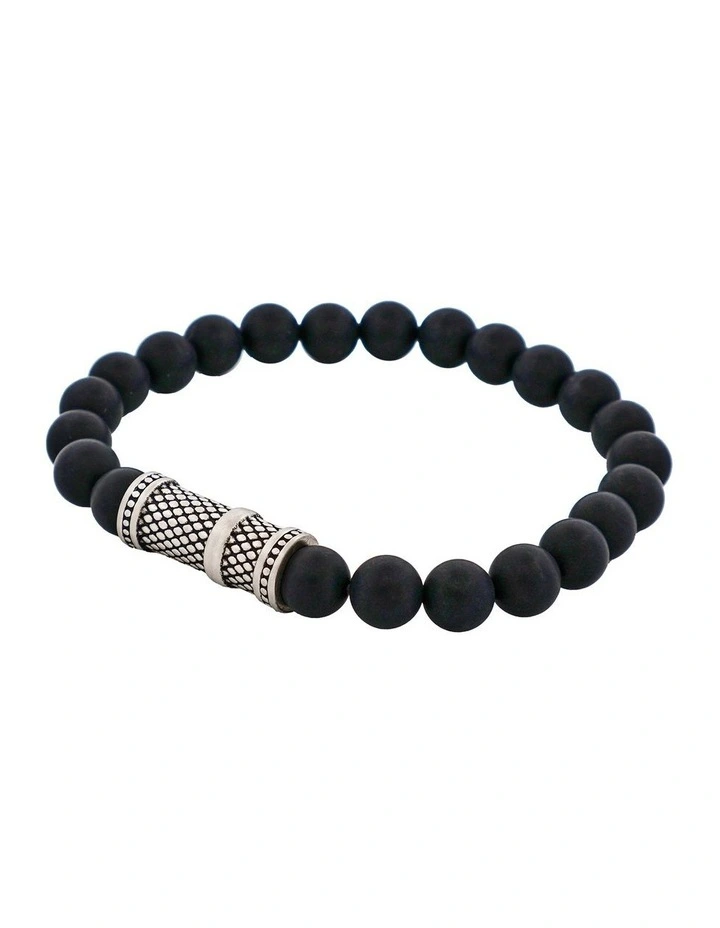 Brushed Agate Stone Bracelet 8mm in Black image 3