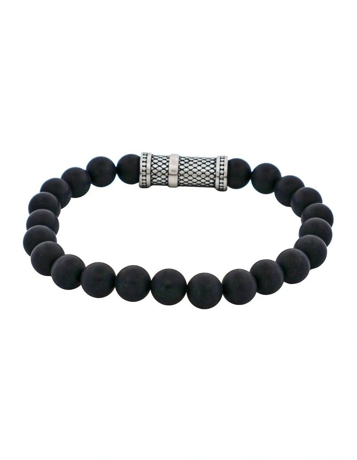 Brushed Agate Stone Bracelet 8mm in Black image 4