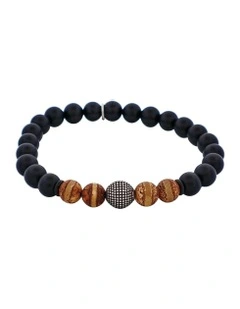 Agate & Earth Stone Antique Steel Bead Bracelet in Black