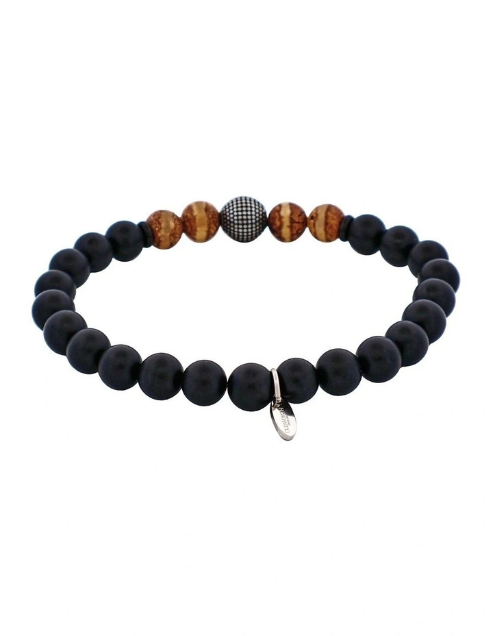 Agate & Earth Stone Antique Steel Bead Bracelet in Black image 4