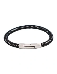 Savage Stainless Steel Wire Leather Bracelet in Black