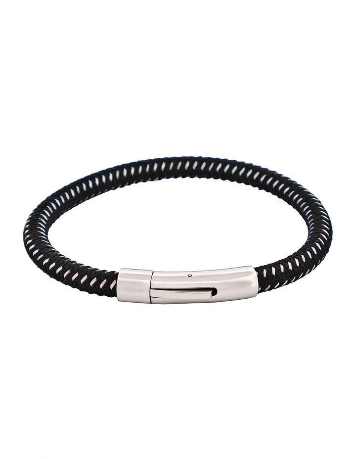 Savage Stainless Steel Wire Leather Bracelet in Black image 1